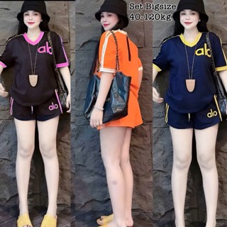 Thời Trang Bigsize - Set Áo Tay Dài Set bộ đùi thun tăm bigsize thiết kế Viền Cổ Tim in Chữ thể thao năng động Xinh Đẹp