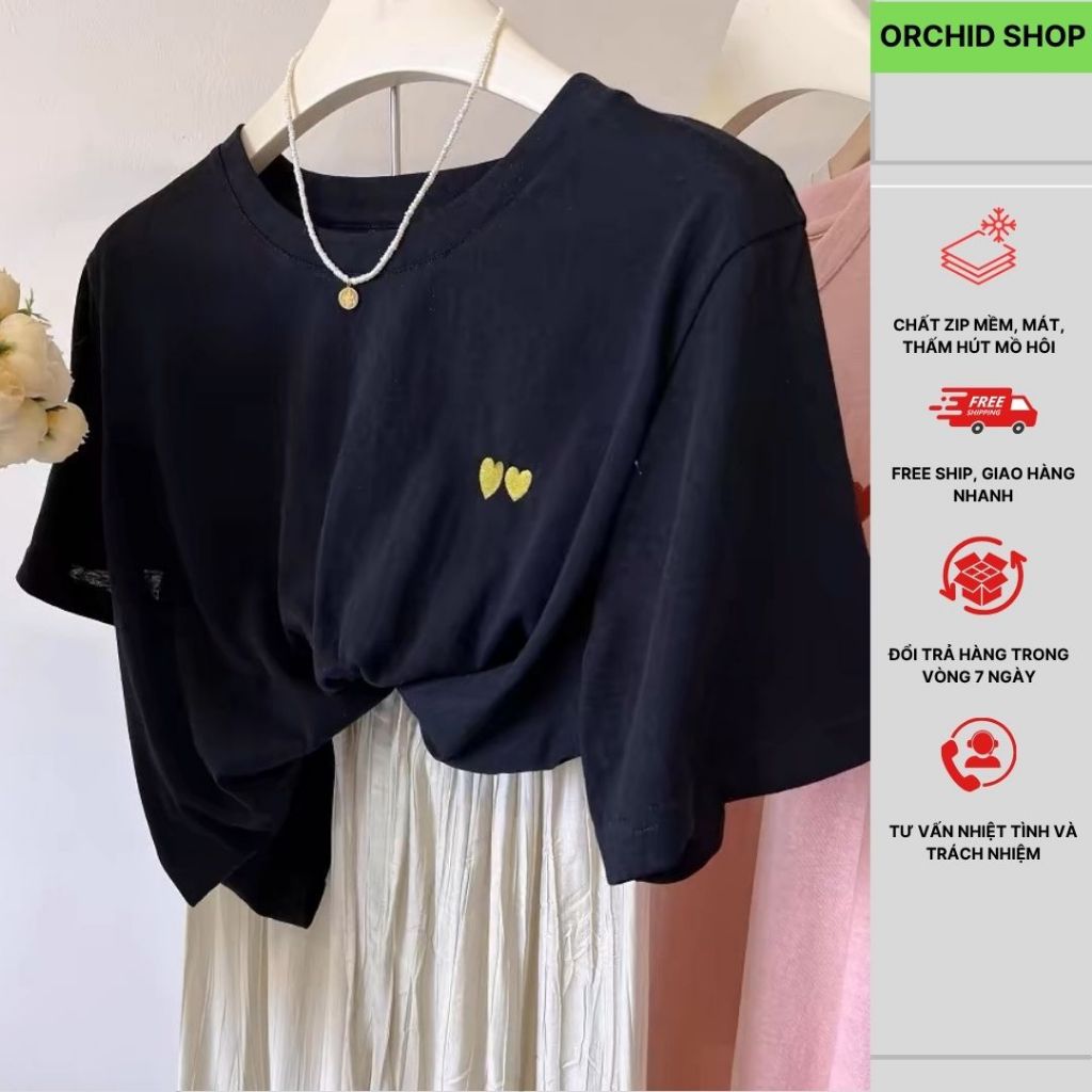 Áo thun nữ cotton, Áo phông nữ, Áo cộc tay nữ, Áo hè 2025 hot nhat, Áo phông nữ cotton Orchid shop