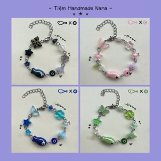   Thép không gỉ  Vòng tay mắt quỷ phối cá gốm - evil eye mix evil eye fish phong cách y2k 