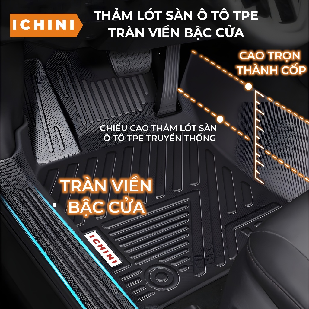 Thảm lót sàn ô tô TPE tràn viền bậc cửa, bao trọn thành xe ICHINI