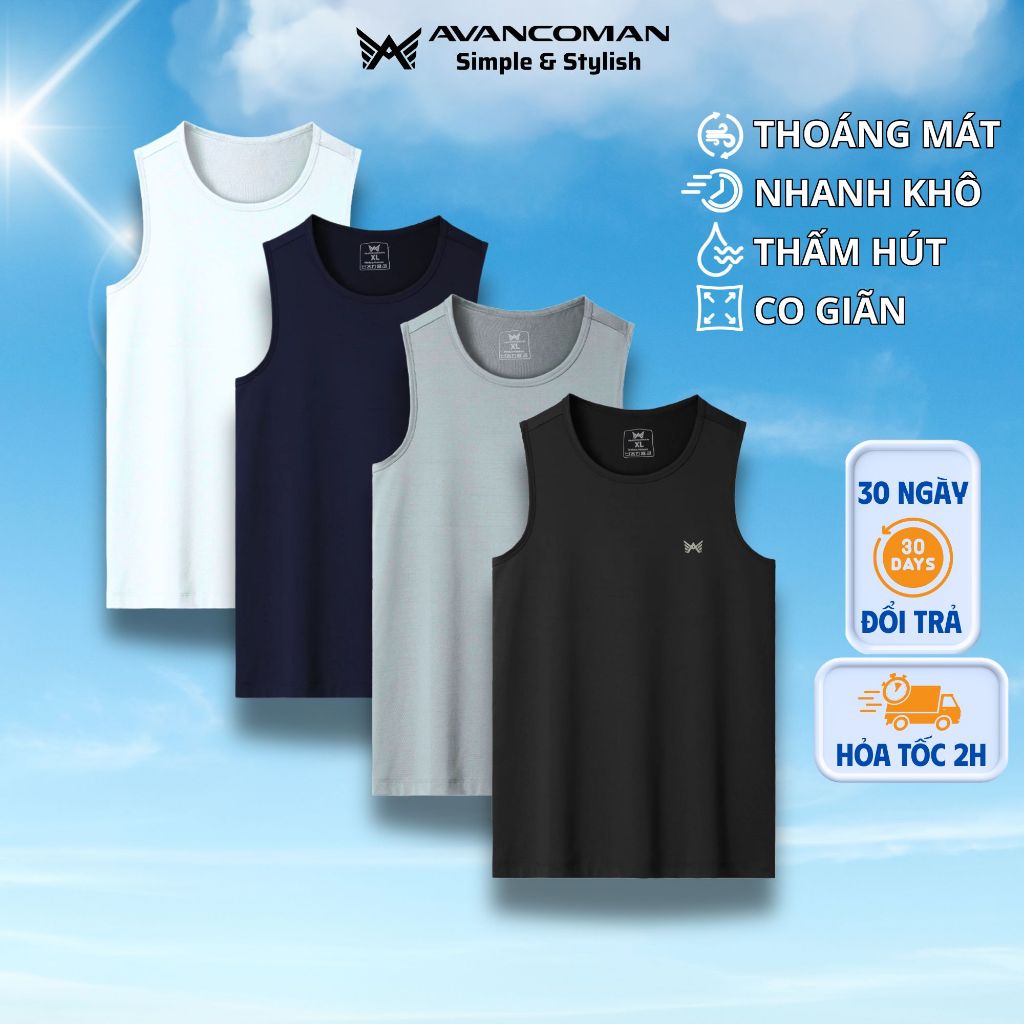 Áo ba lỗ nam thể thao AVANCOMAN thun lạnh lỗ kim, thấm hút và thoáng mát gấp đôi mẫu mới 2025