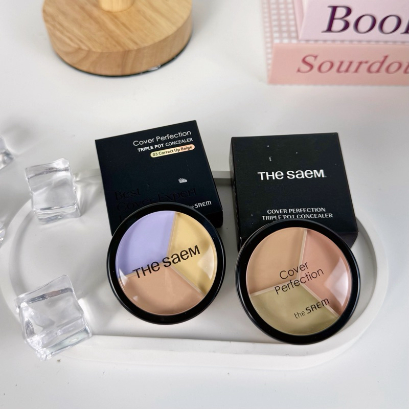 [Chính hãng HQ] Bảng Triệt Sắc Che Khuyết Điểm 3 Ô The Saem Che Phủ Tốt Xanh Da Hồng Mụn Thâm Mắt Tr