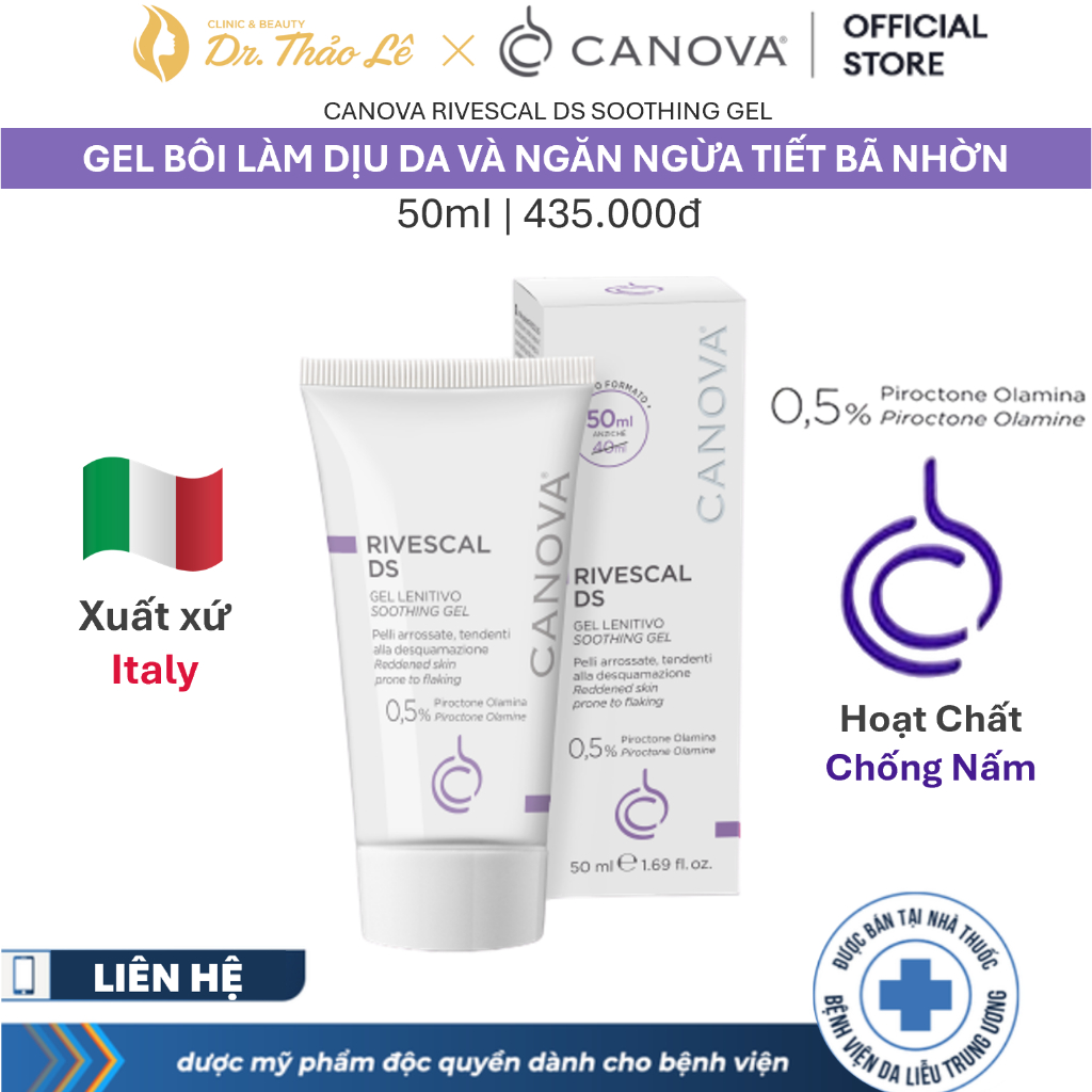 Gel Bôi Làm Dịu Và Ngăn Tiết Bã Nhờn CANOVA RIVESCAL DS Soothing Gel 50ml