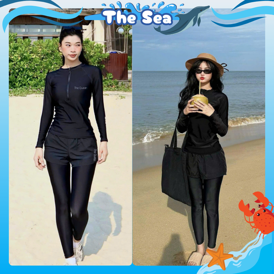 Đồ bơi nữ đi biển tôn dáng bikini liền thân quần đùi 1 mảnh kín đáo form short có khóa kéo tiện lợi The Sea 002 | BigBuy360 - bigbuy360.vn