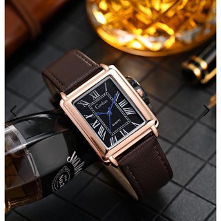 Đồng hồ nam nữ mặt chữ nhật dây da, kiểu dáng thanh lịch