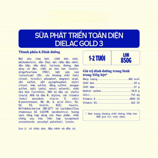 Sữa bột Dielac Alpha Gold 3 - lon 850g (cho trẻ từ 1 - 2 tuổi)