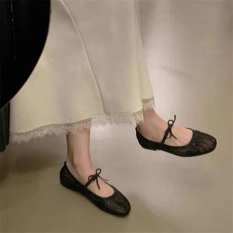 (Lùi 1 sz) Giày nữ búp bê đế bệt vải ren thắt nơ Mã 076 | BigBuy360 - bigbuy360.vn