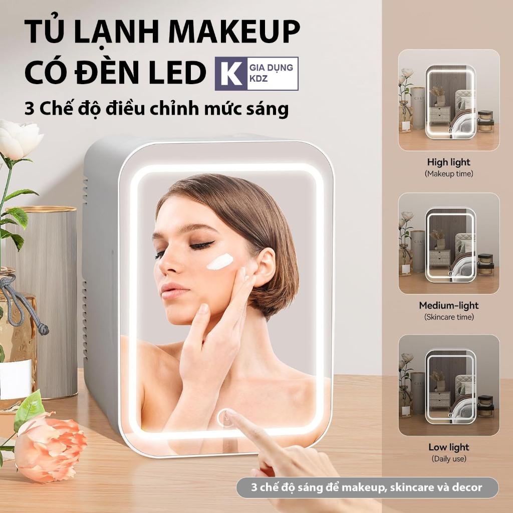 Tủ Lạnh Mini 12L KDZ Đựng Mỹ Phẩm Trữ Đồ Uống Trên Ô Tô, Tủ Lạnh Mỹ Phẩm Có Gương Điều Chỉnh Nhiệt Độ Trữ Sữa Cho Bé