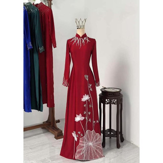 [LỤA RUBY 3 MÀU ĐÍNH KẾT]_Áo dài mẹ sui lụa ruby 3 màu đính thủ công sang trọng