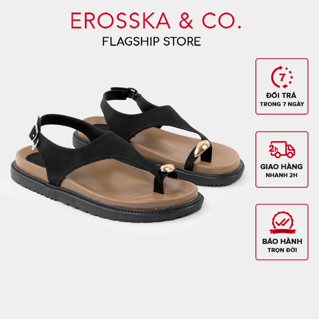 Erosska - Sandal xỏ ngón đi biển kiểu dáng đơn giản năng động màu đen cao 2cm - SE013