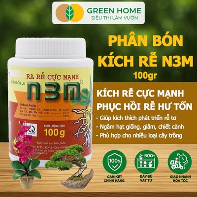 Phân Bón Lá GreenHome, N3M, Hũ 100gr, Ra Rễ Cực Mạnh Dùng Giâm, Chiết Cành, Ngâm Hạt, Chuyên Kiểng