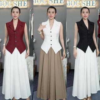 T590- Áo gile peplum cổ vest tay hến có lót dáng ôm Mộc She