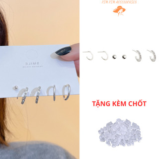 Set 6 Bông Tai Mạ Bạc Dáng Tròn Đơn Giản – Phong Cách Hàn Quốc, Nhỏ Xinh, Dễ Phối Đồ, Đi Học/Đi Làm
