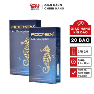Bao Cao Su Rocmen Cá Ngựa Xanh Gân Gai giúp lâu hơn 2 hộp lớn (20bao) -GEMHOME