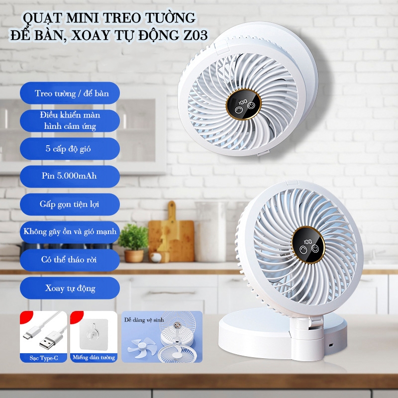 Quạt Để Bàn Tích Điện Xoay Tự Động 180 Độ Pin 5000mAh Có Thể Sạc Lại 4 Tốc Độ Gió Chạy Êm Cao Cấp | BigBuy360 - bigbuy360.vn