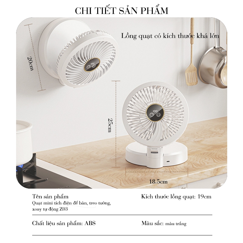 Quạt Để Bàn Tích Điện Xoay Tự Động 180 Độ Pin 5000mAh Có Thể Sạc Lại 4 Tốc Độ Gió Chạy Êm Cao Cấp | BigBuy360 - bigbuy360.vn