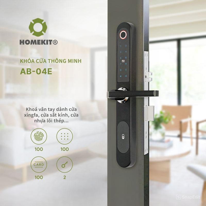 Khoá cửa vân tay điện tử thông minh HOMEKIT AB-04E 4 tính năng có màn hình LED phù hợp nhiều loại cửa - lắp đặt tận nhà