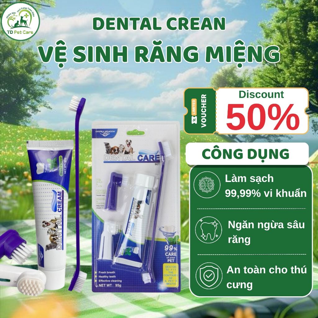 Kem Đánh Răng Cho Chó Mèo Dental Care Tặng Kèm Bàn Chải Đánh Răng Dental  -Bộ Vệ Sinh Răng Miệng Chó
