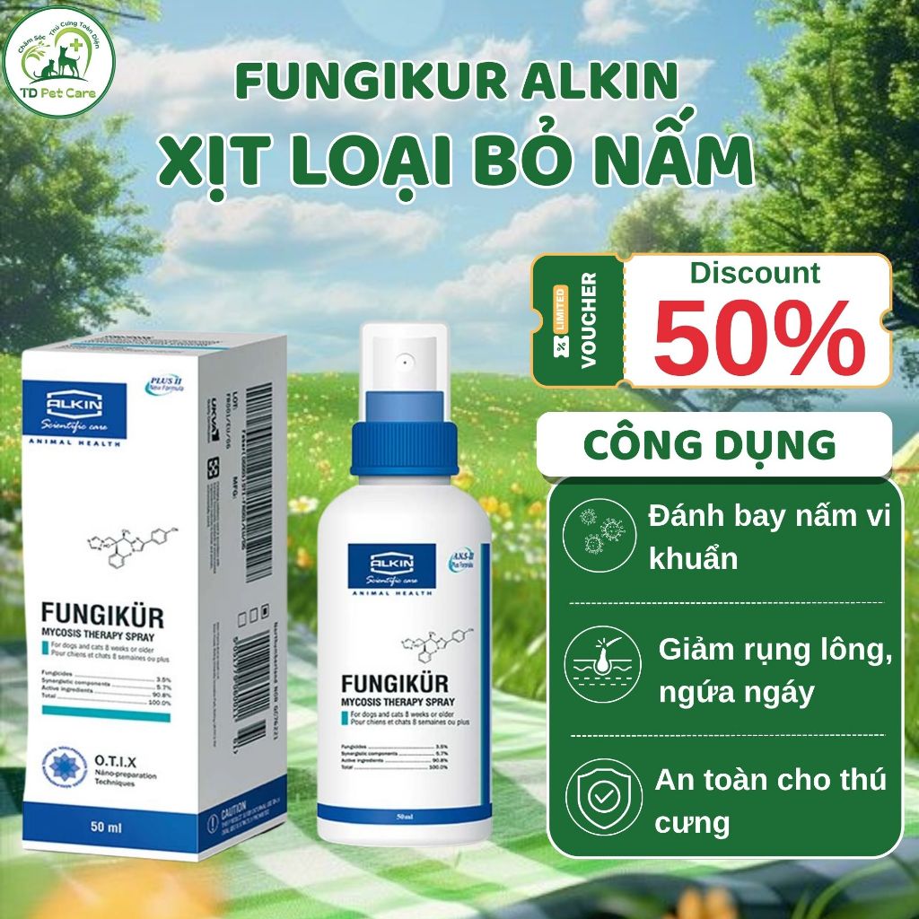  Lọ Xịt Nấm Chó Mèo Dành Cho Thú Cưng Fungikur Alkin - Chai Xịt Ghẻ Cho Chó TD Pet Care 