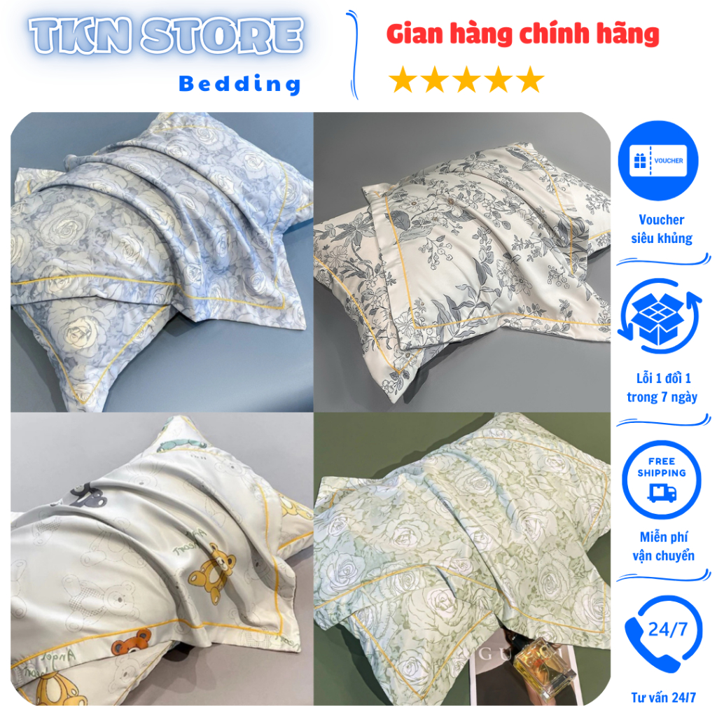 Vỏ gối đầu lụa thái kích thước 45x65cm nhiều mẫu sang trọng, Áo gối nằm người lớn chất liệu lụa thái mềm mại thoáng mát