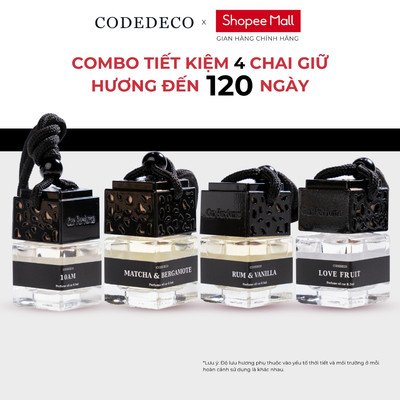 Combo 4 chai tinh dầu nước hoa dạng treo CODEDECO 8ml 3 tầng hương, treo xe tô tô, phòng ngủ, tủ quần áo, nhà vệ sinh