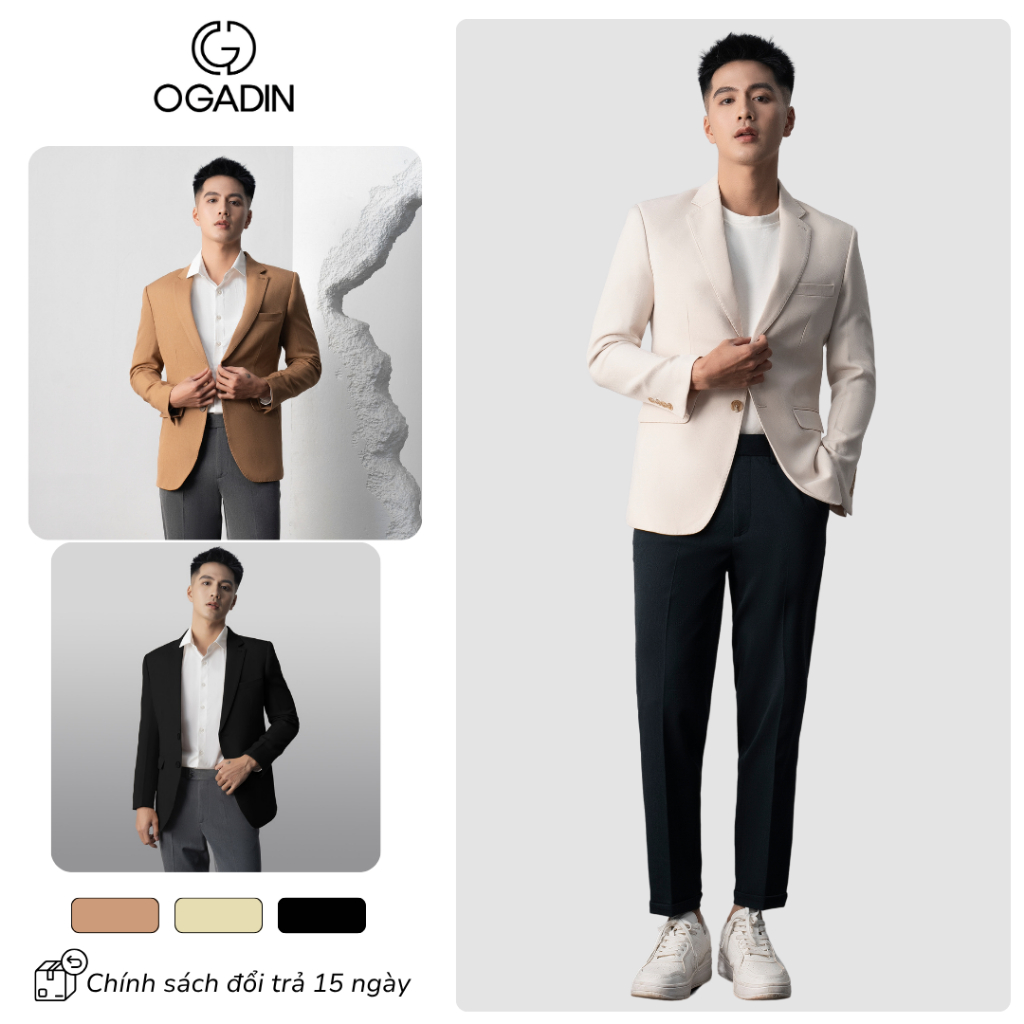 Áo Khoác Blazer Nam - Áo Vest OGADIN Form Hàn Quốc Chất Vải Cao cấp Mềm Mịn OGADIN OBL002 