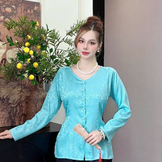 ANH MỸ - Áo lẻ - bà ba cổ tim tay dài gài nút chất liệu gấm SP0336-1