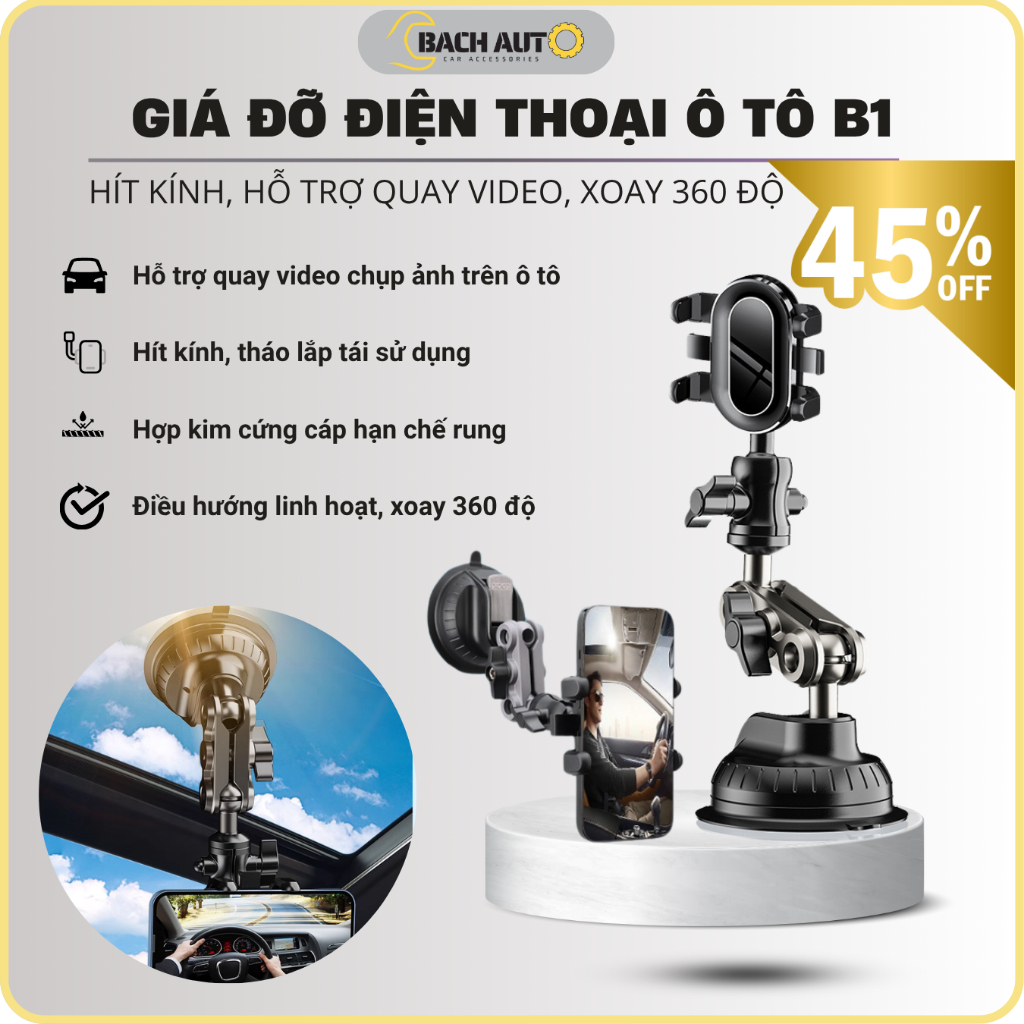 Giá kẹp đỡ điện thoại trên ô tô bằng hợp kim chống gỉ xoay 360 độ không rung lắc kèm remote điều khi