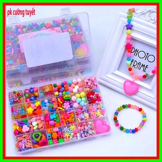 (thanh lý) Bộ Xâu Vòng Hạt Cườm 24 Ô Cho Bé Gái BG04 ( Kèm Cuộn Cước +2 Khung Bờm)