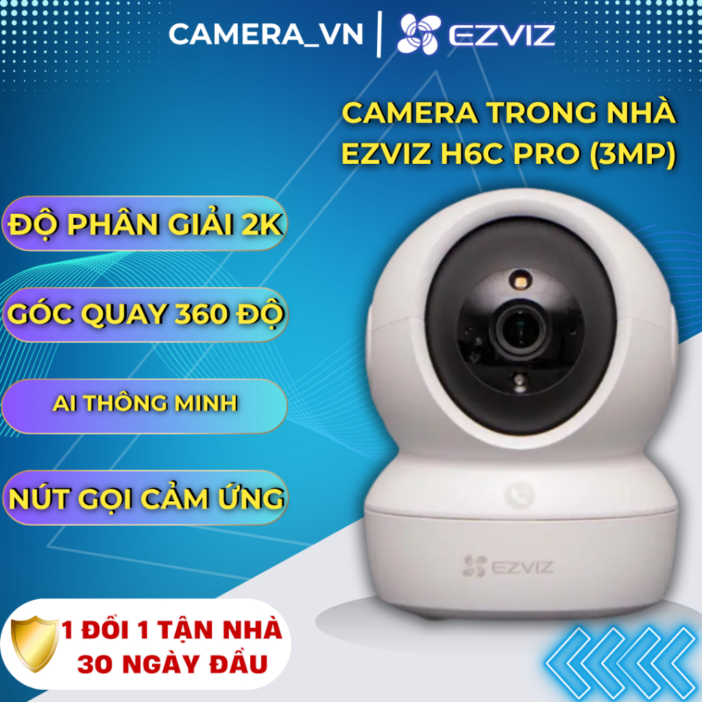 Camera EZVIZ C6N 3MP, xoay 360 theo chuyển động, camera trong nhà đàm thoại 2 chiều, cảnh báo còi hú