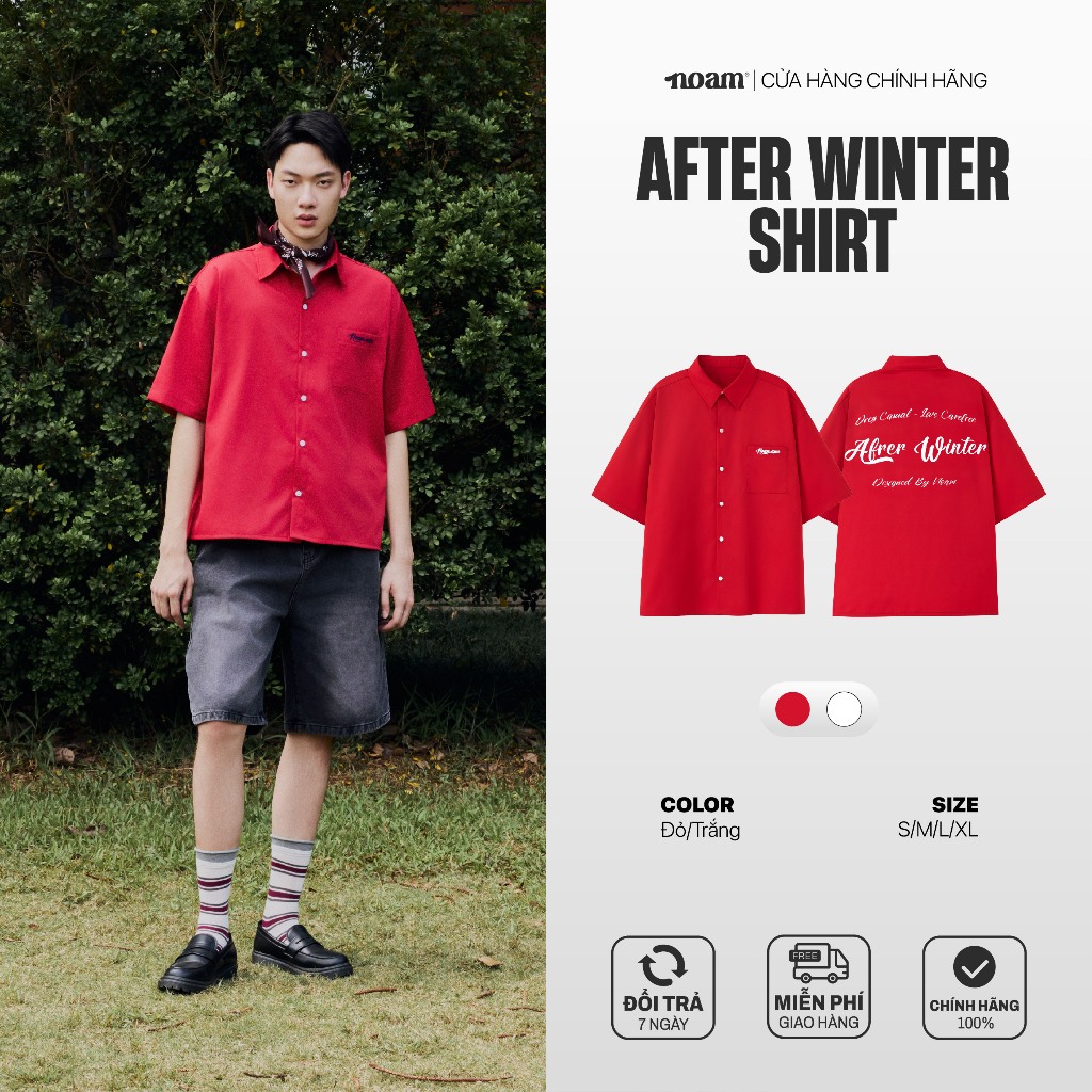 Áo sơ mi Ngắn tay unisex NOAM After Winter Form boxy Chất liệu vải Kate Rayon cao cấp - Đỏ