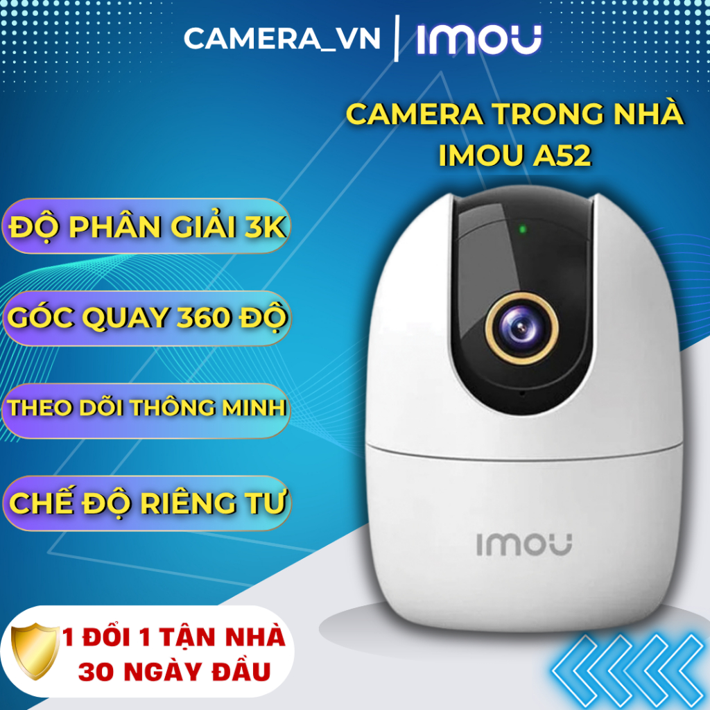 Camera  IMOU A52 độ phân giải 3K-5MP, camera trong nhà có đèn hồng ngoại, điều khiển quay 360 độ, đà
