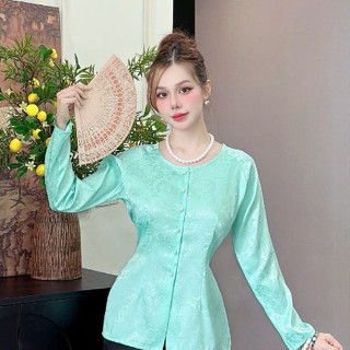 ANH MỸ - Áo lẻ - bà ba nữ cổ tròn nút gài tay dài chất liệu gấm SP0338-1