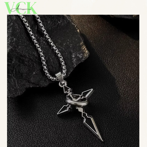 Vòng cổ mặt chữ thập đán chéo vòng tròn chất liệu hợp kim cho nam nữ