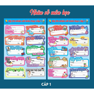 Bộ 20 nhãn tên theo môn học Cấp 1 - Cấp 2 và Cấp 3