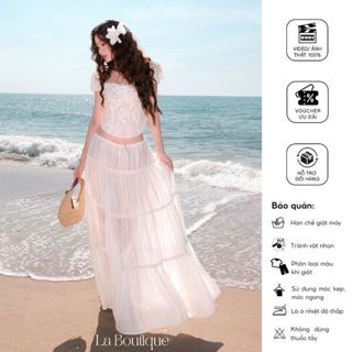 Chân Váy Tơ Dài 4 Tầng LA BOUTIQUE Thiết Kế Dây Rút Freesize-V027