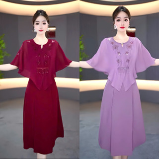 Đầm Trung Niên Tặng Mẹ Hella M08 Đi Cưới Dự Tiệc Sang Trọng Dáng Váy Thanh Lịch Chất Cotton Co Dãn