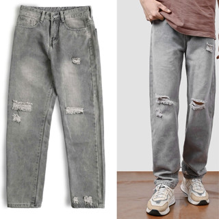 Quần baggy jean nam cạp cao ống rộng rách gối cá tính đẹp, quần jean nam suông ống đứng thời trang