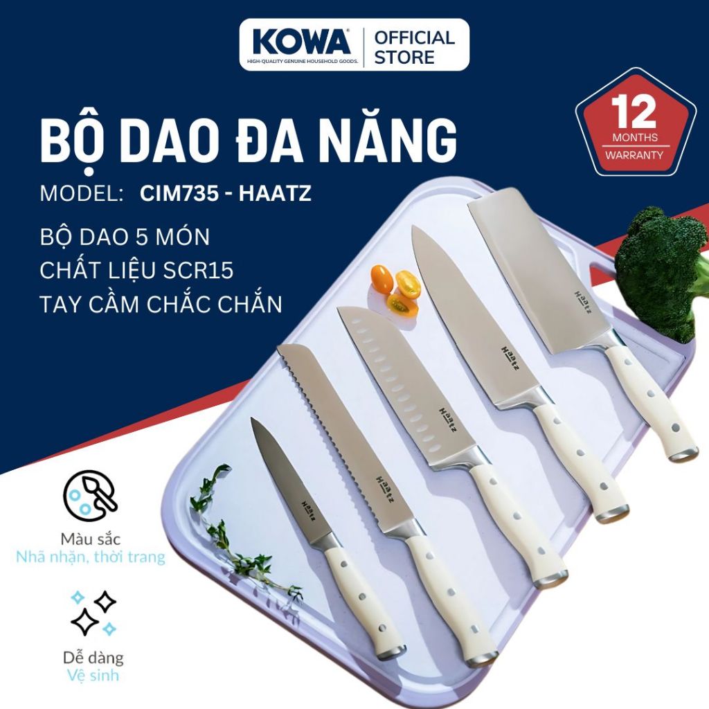 Bộ dao 5 chiếc lưỡi thép Haatz 5Cr15 thiết kế công thái học sắc bén bền bỉ chống gỉ với mọi nhu cầu