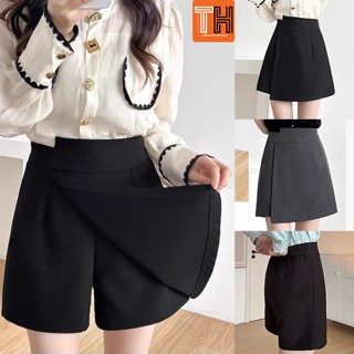 Quần short đùi nữ giả váy lưng thun ống rộng lưng cao thiết kế lệch độc đáo - S09