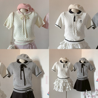 [ ẢNH THẬT ] LISA TOP - ÁO POLO CỔ SEN CHẤT LEN MỎNG DỆT KIM ÔM DÁNG PHỐI NƠ THÊU LOGO SWEATER.DAOATHU