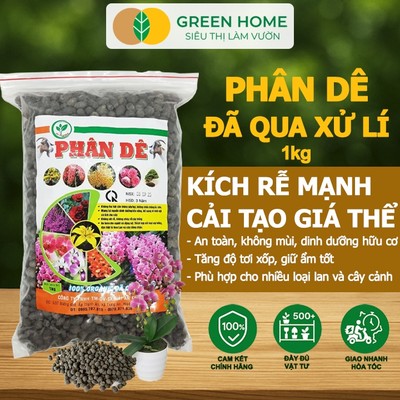 Phân Dê Trồng Lan GreenHome, Túi 1kg, Đã Qua Xử Lý, Không Mùi, Kích Rễ, Hoa Đậm Màu