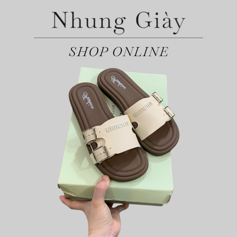 Dép quai ngang nữ chất nhựa đế bằng hàng QCCC,dép xinh đế dẻo êm chân đi biển rửa được nước có sẵn