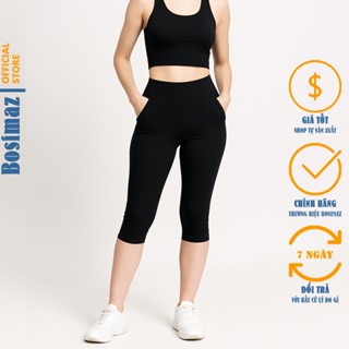 Quần Legging Ngố Bosimaz MS381 túi trước màu đen cao cấp, thun co giãn 4 chiều, vải đẹp dày.