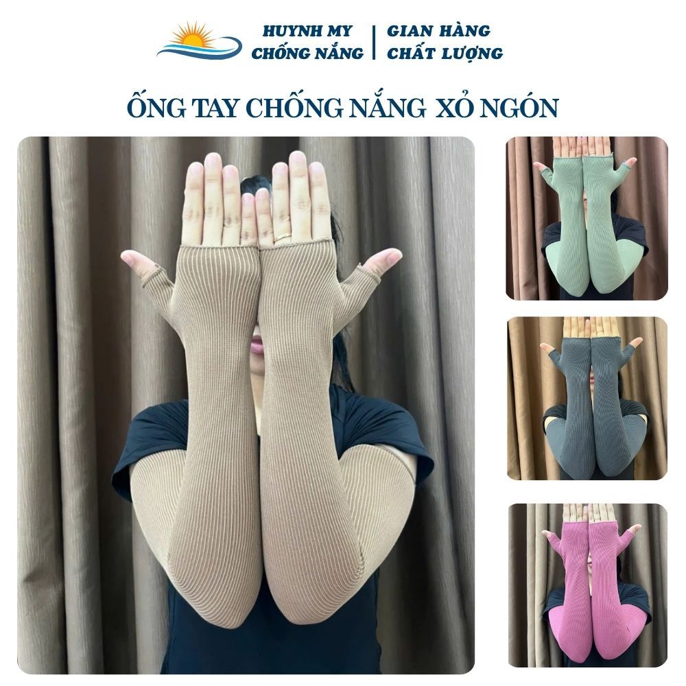 Ống Tay Chống Nắng, Găng Tay Xỏ Ngón Chất Liệu Thun Tăm Lót Nỉ Chống Tia UV Co Dãn 4 Chiều - Huỳnh My Chống Nắng
