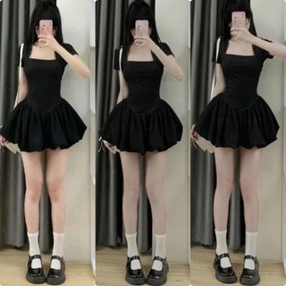 Đầm bí dáng bồng tiểu thư form xòe, váy nữ xinh cổ U dáng ngắn tay ngắn - 25 Store