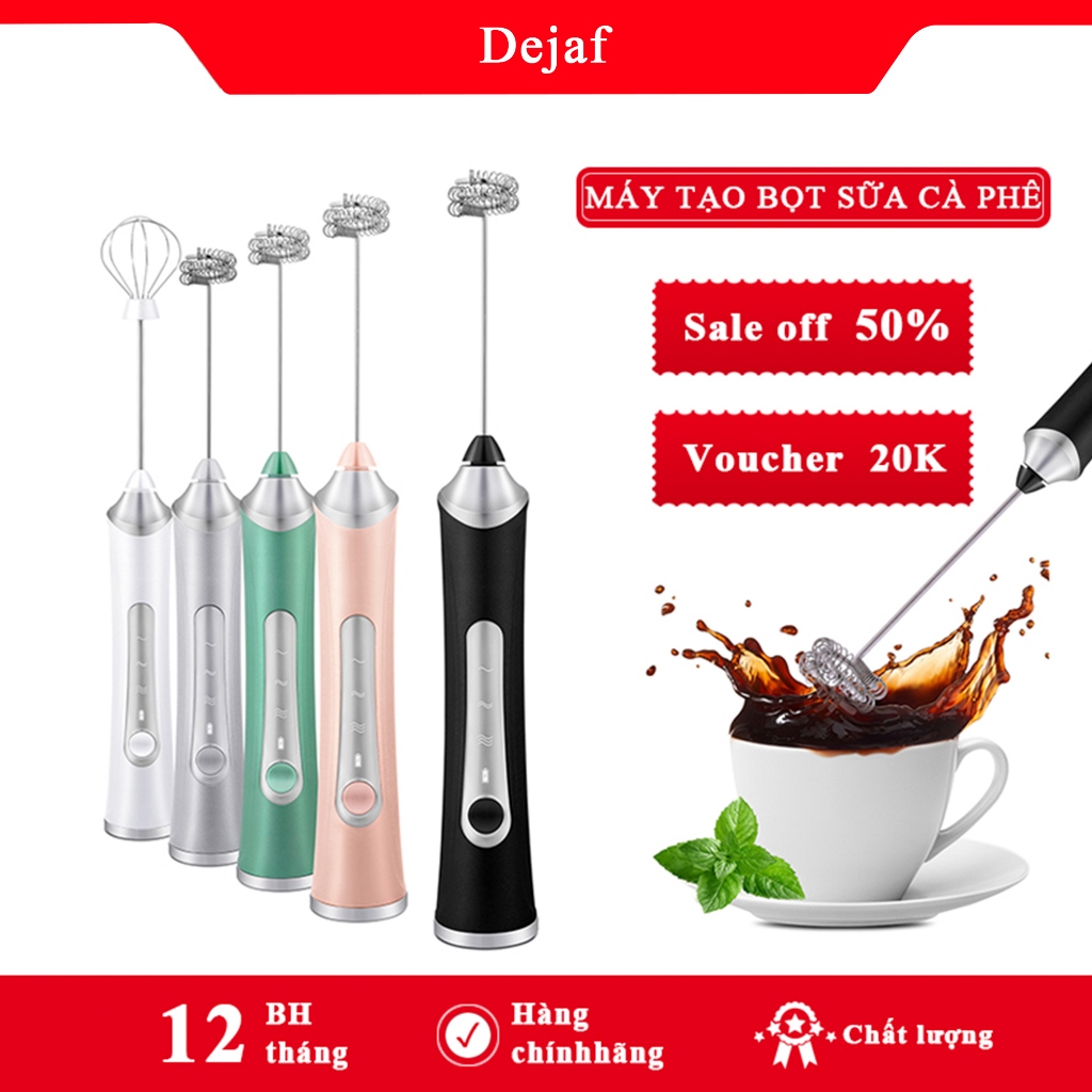 Máy đánh bọt cà phê sạc điện Dejaf, 2 đầu đa năng, thép không gỉ, sạc USB - Hàng Chính Hãng
