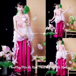 Áo yếm hồng mặc tết chụp hoa sen trung thu  ysht