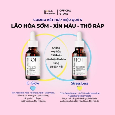 Bộ Đôi Tinh Chất Chống Oxy Hóa, Ngăn Dấu Hiệu Lão Hóa, Tăng Đàn Hồi Geek&Gorgeous C-Glow + Stress Less 30ml+30ml