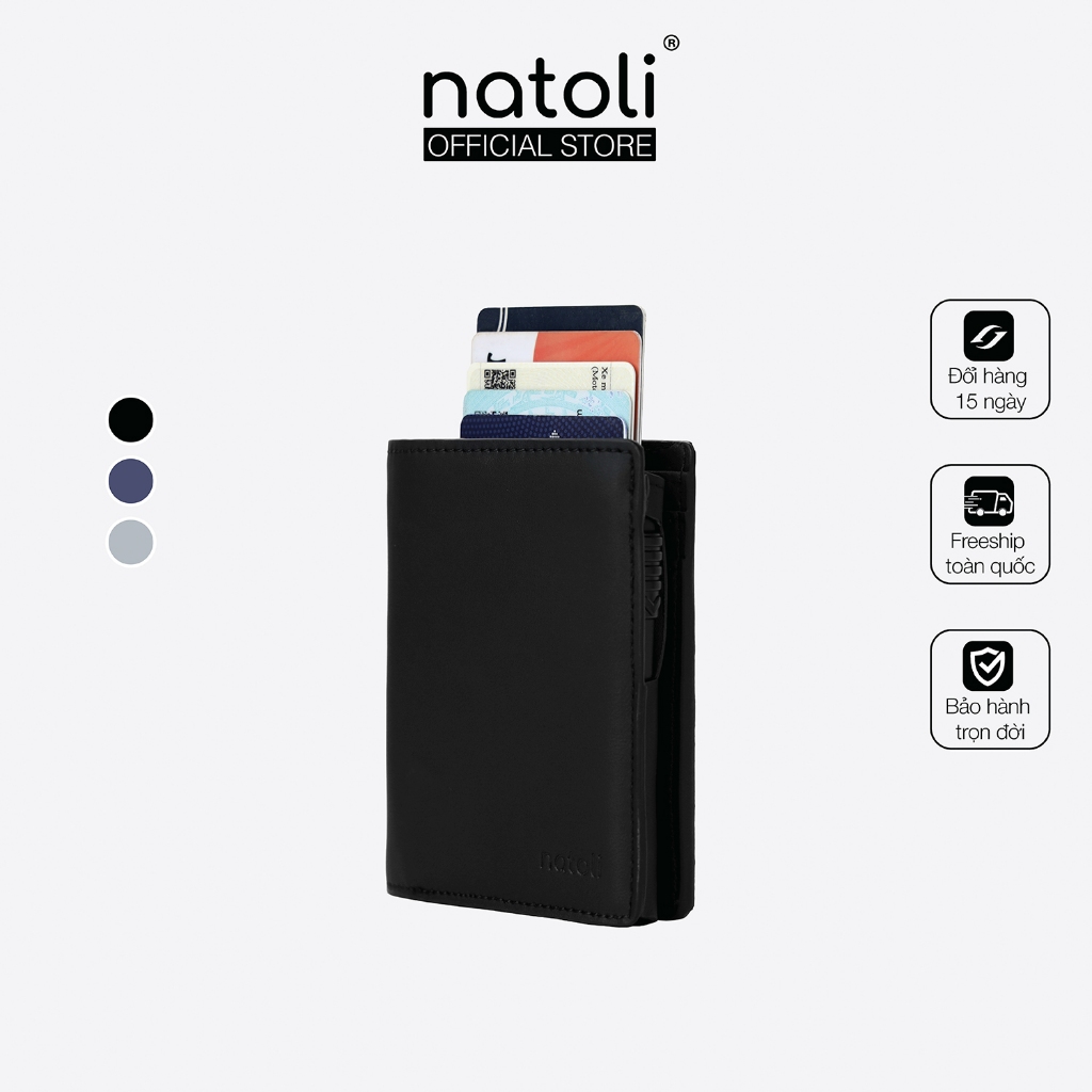 Ví da nam thông minh Thương hiệu Natoli dáng đứng, gập đôi, đựng thẻ cao cấp BST Ryder Wallet V9